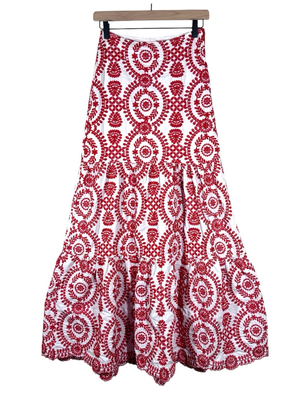 Luxxel Red White Greco Roman Embroidered Maxi Skirt Women’s Small